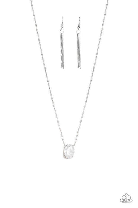 EXTRA ICE - WHITE CRACKED CRYSTAL RHINESTONE SOLITAIRE NECKLACE