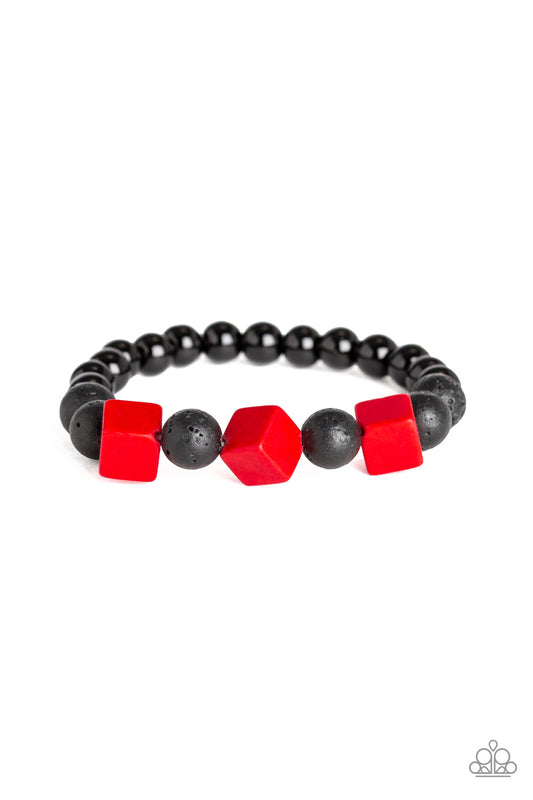 PURPOSE - RED AND BLACK ZEN LAVA STONE STRETCH BRACELET