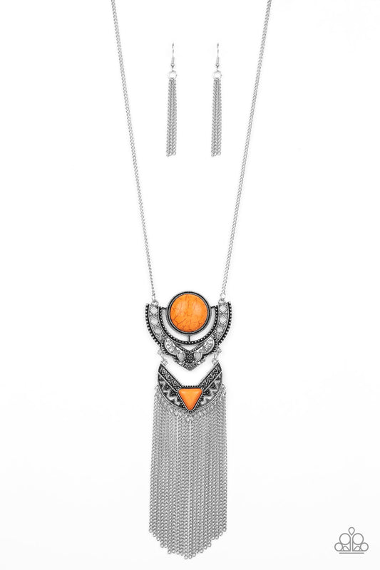 SPIRIT TREK - ORANGE CRACKLE STONE TRIBAL NECKLACE