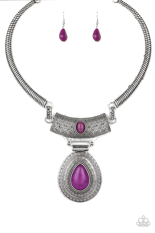 PROWLING PROWESS - PURPLE CRACKLE STONE NECKLACE