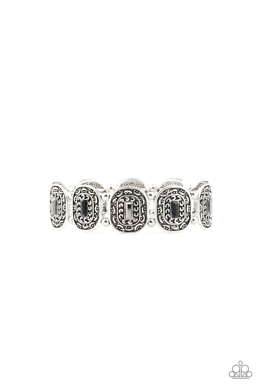 HIDDEN FORTUNE - MULTI BLACK AND HEMATITE RHINESTONES STRETCH BRACELET