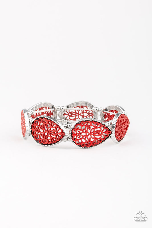 HEIRLOOM HUNTER - RED FILIGREE TEARDROPS STRETCH BRACELET