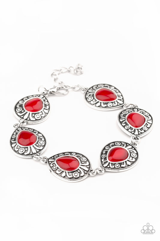 ENCHANTINGLY EVER AFTER - RED MOONSTONE TEARDROPS SILVER BRACELET