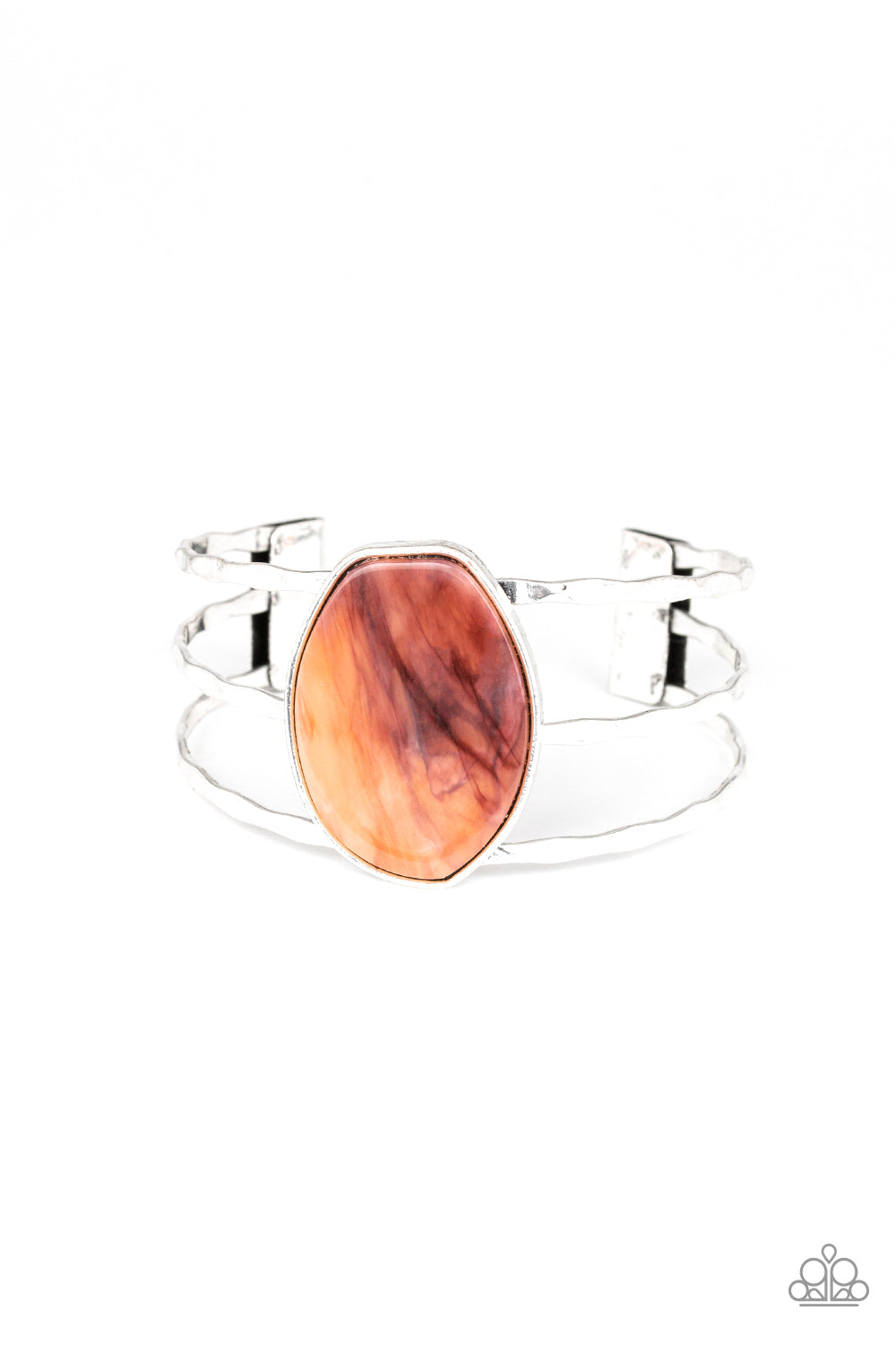CANYON DREAM - BROWN MARBLED ACRYLIC SILVER BAR CUFF BRACELET