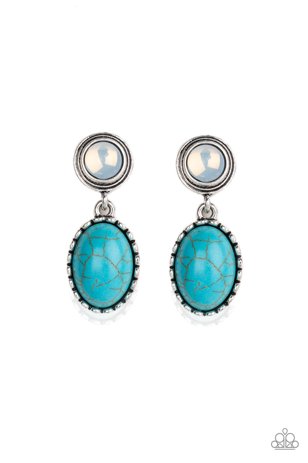 WESTERN OASIS - BLUE TURQUOISE OVAL OPALESCENT POST EARRINGS