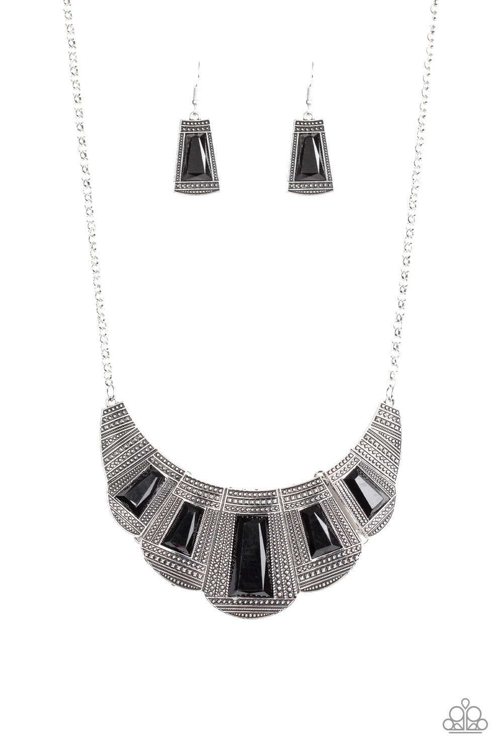 LION DEN - BLACK ENAMEL TEXTURED SILVER BIB NECKLACE