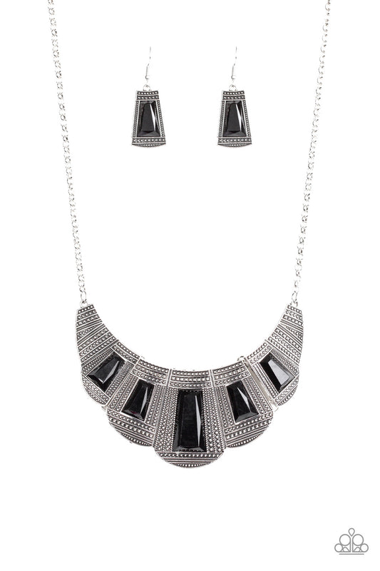 LION DEN - BLACK ENAMEL TEXTURED SILVER BIB NECKLACE