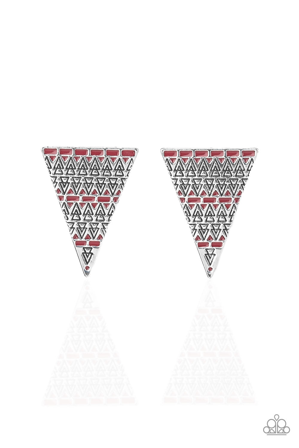 TERRA TRICOLOR - RED AND SILVER TRIANGLE POST EARRINGS