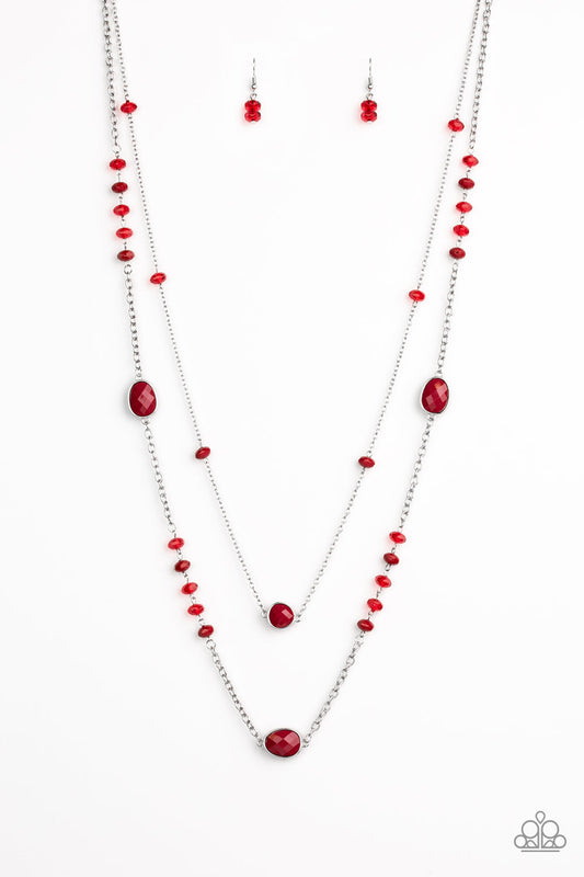 DAZZLE THE CROWD - RED BEAD DOUBLE STRAND NECKLACE