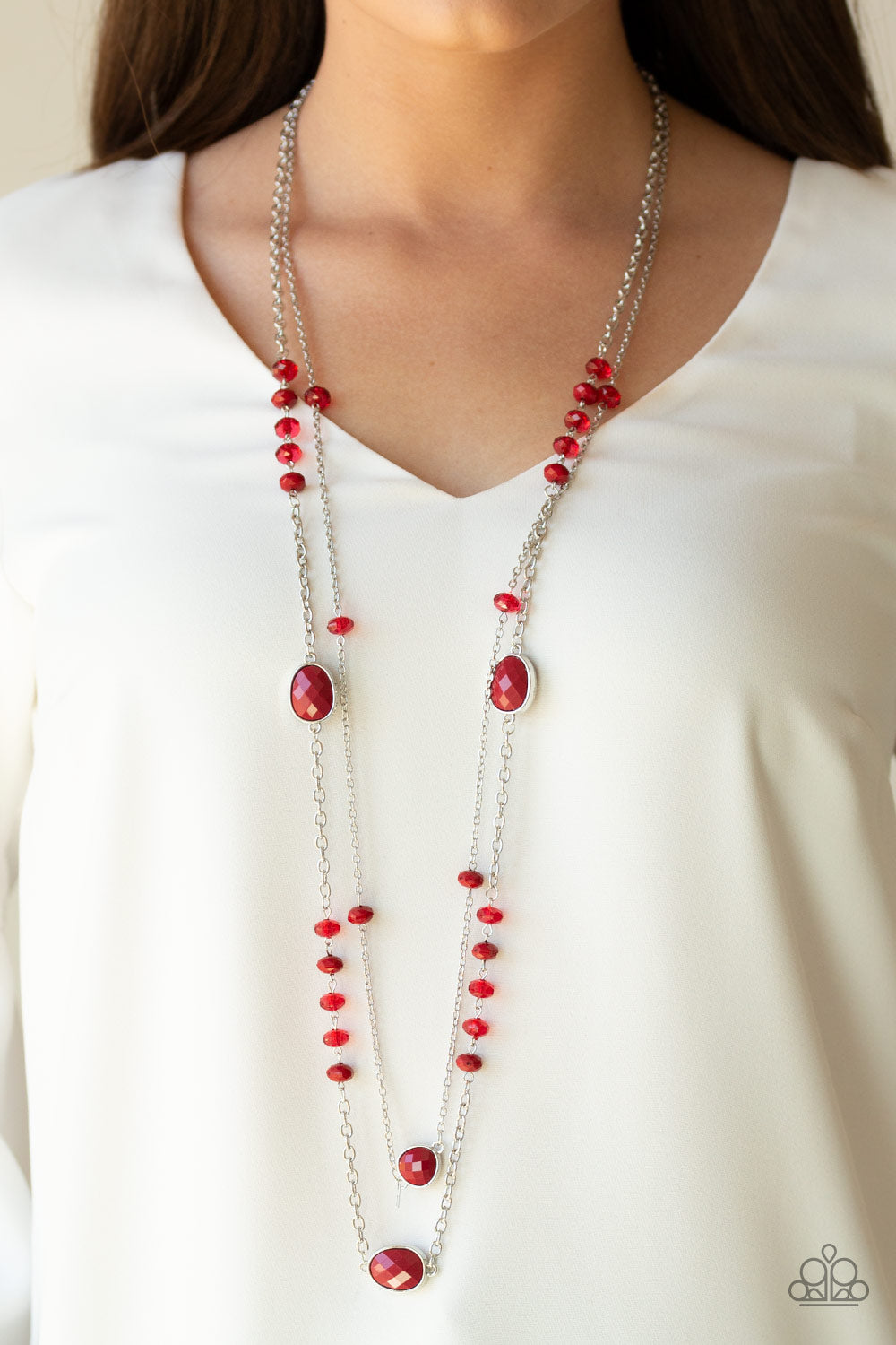 DAZZLE THE CROWD - RED BEAD DOUBLE STRAND NECKLACE