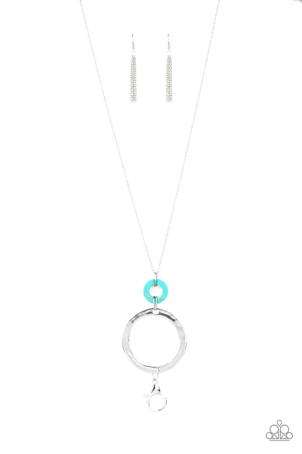 OPTICAL ILLUSION - BLUE TURQUOISE DONUT CIRCLE LANYARD NECKLACE