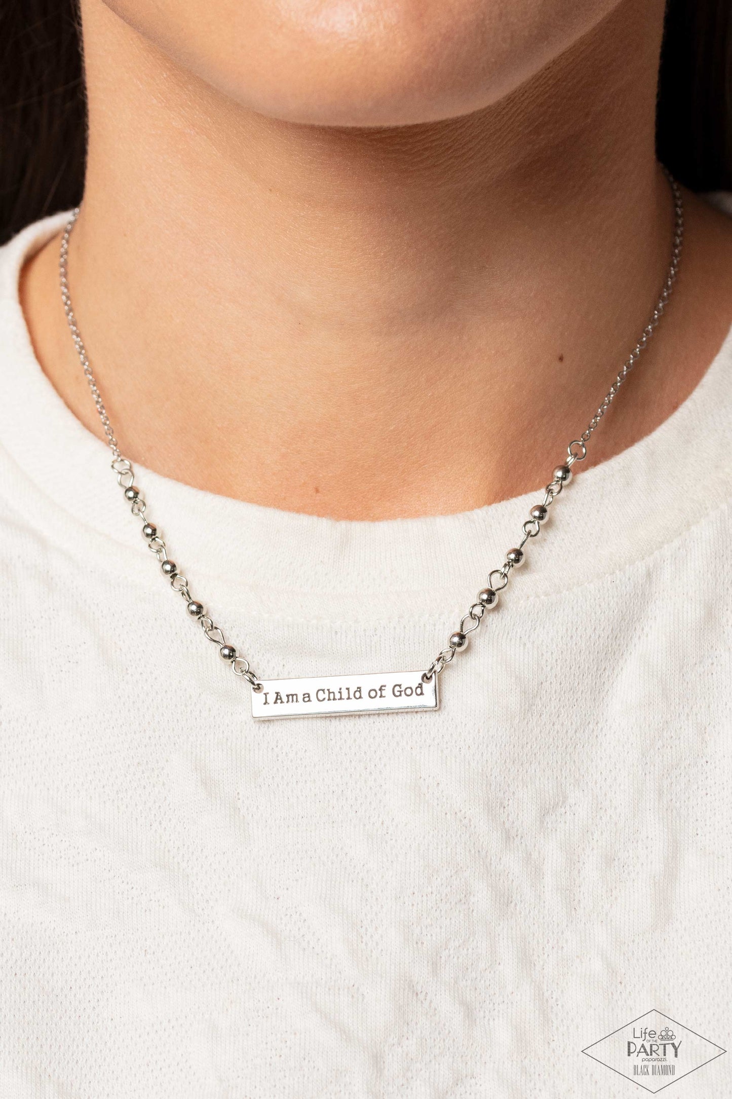 SEND ME AN ANGEL - SILVER I AM A CHILD OF GOD DAINTY BEADED BAR NECKLACE SET