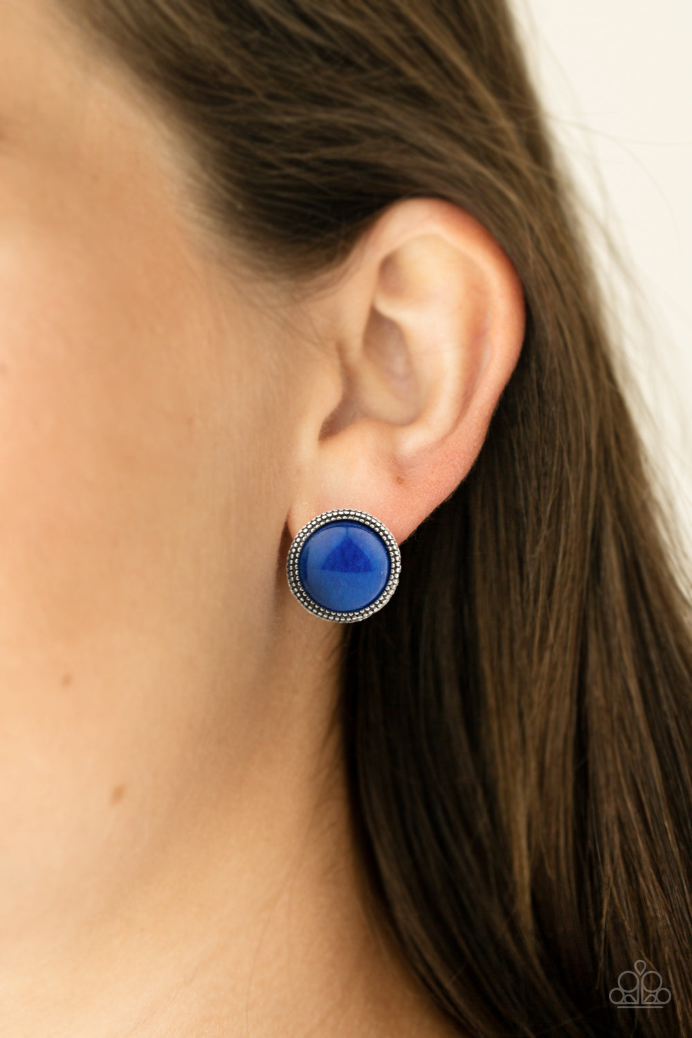 DESERT DEW - BLUE NATURAL STONE CABOCHON STYLE POST EARRINGS
