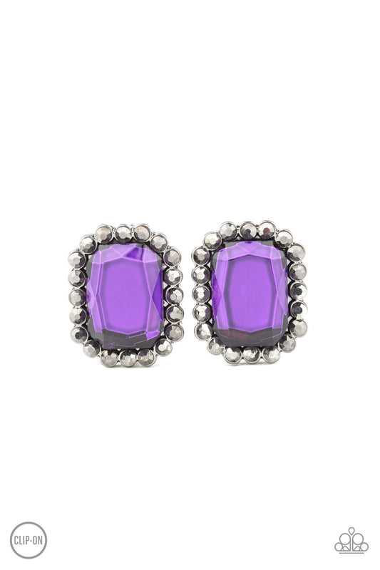 GLITTER ENTHUSIAST - PURPLE RHINESTONE CLIP ON EARRINGS