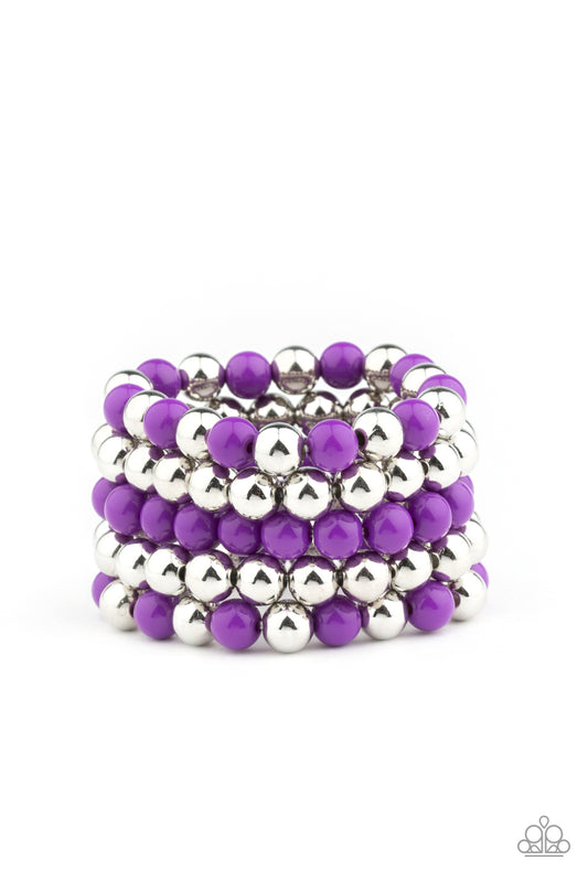 POP-YOU-LAR CULTURE - PURPLE SILVER BEADS STRETCH BRACELET SET