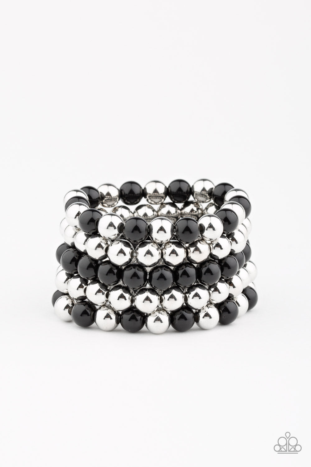 POP-YOU-LAR CULTURE - BLACK SILVER BEADS STRETCH BRACELET SET