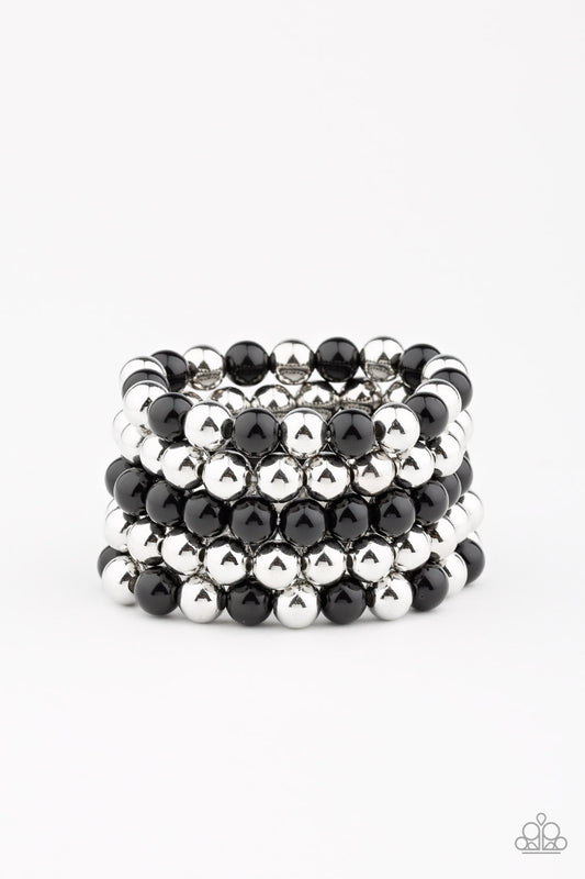 POP-YOU-LAR CULTURE - BLACK SILVER BEADS STRETCH BRACELET SET