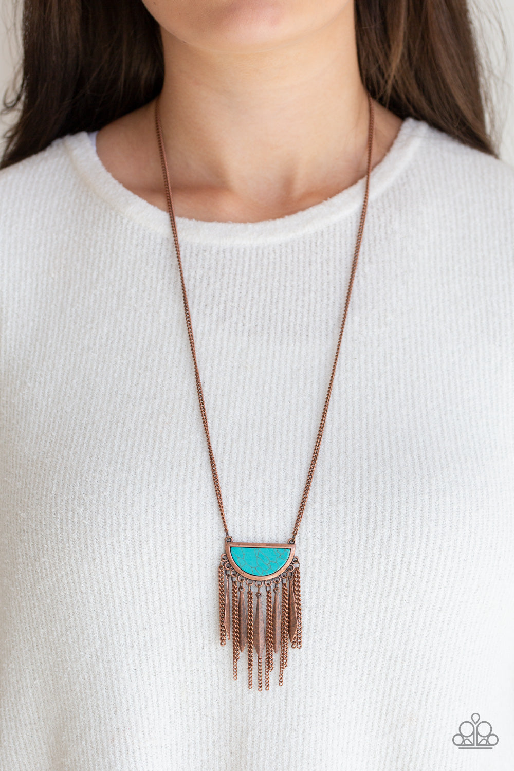 DESERT HUSTLE - COPPER AND TURQUOISE FRINGE NECKLACE