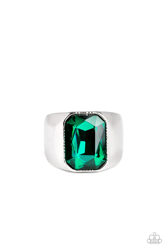 SCHOLAR - GREEN EMERALD RHINESTONE MENS RING MEN'S