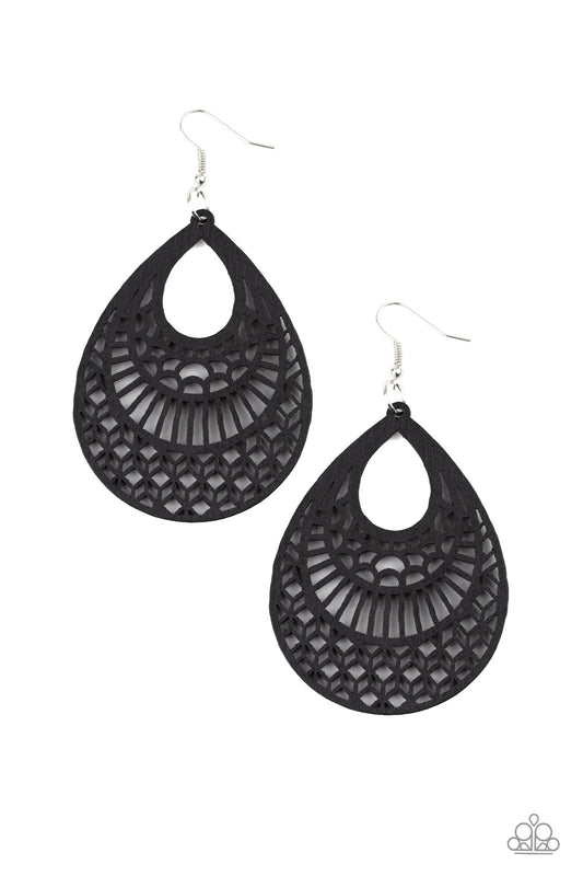 SHOULDA COULDA WOODA - BLACK TEARDROP WOODEN CUTOUT EARRINGS