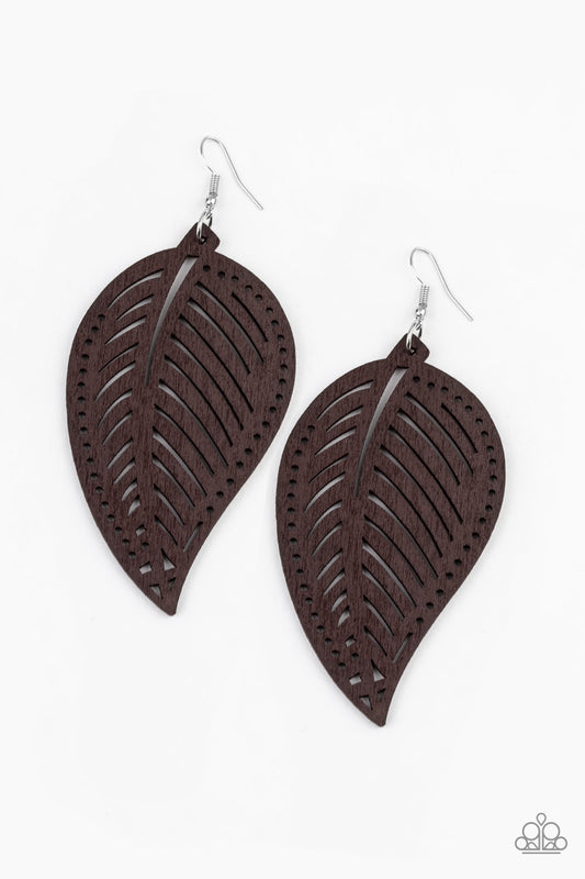 AMAZON ZEN - BROWN WOODEN LEAVES CUT OUT EARRINGS