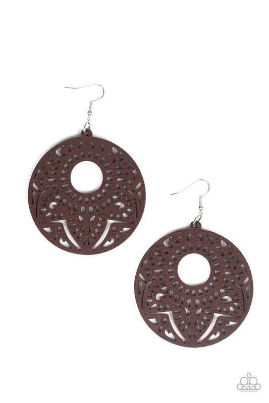 MANDALA MAMBO - BROWN WOODEN CUTOUT CIRCLE EARRINGS