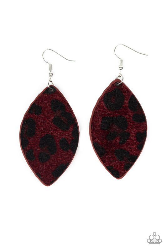 GRR-IRL POWER! - RED FURRY CHEETAH ANIMAL PRINT ALMOND SHAPE EARRINGS
