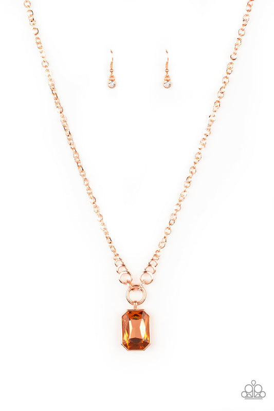 QUEEN BLING - COPPER LARGE RHINESTONE SOLITAIRE NECKLACE