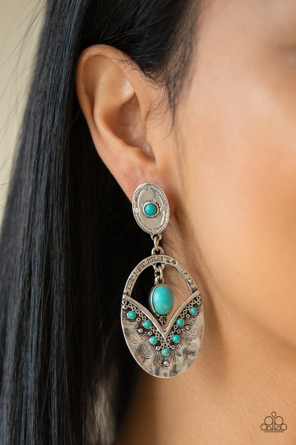 TERRA TRIBUTE - BLUE TURQUOISE TEXTURED SILVER POST EARRINGS