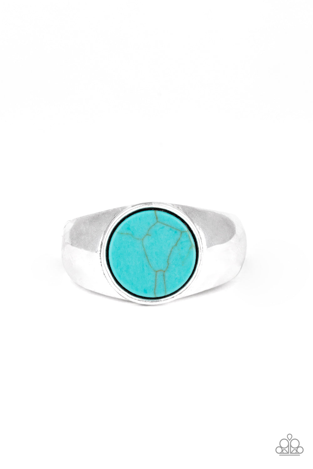 CARBON PRINT - BLUE TURQUOISE MARBLE SILVER RING