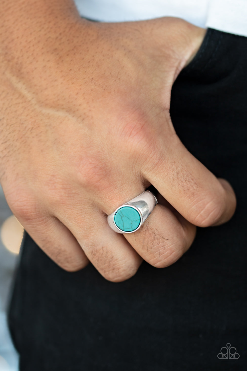 CARBON PRINT - BLUE TURQUOISE MARBLE SILVER RING