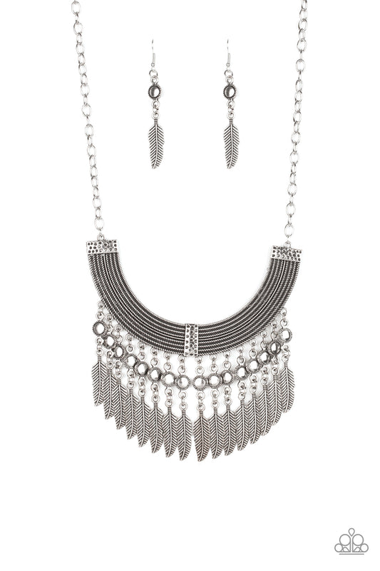 FIERCE IN FEATHERS - SILVER FEATHERS FRINGE NECKLACE