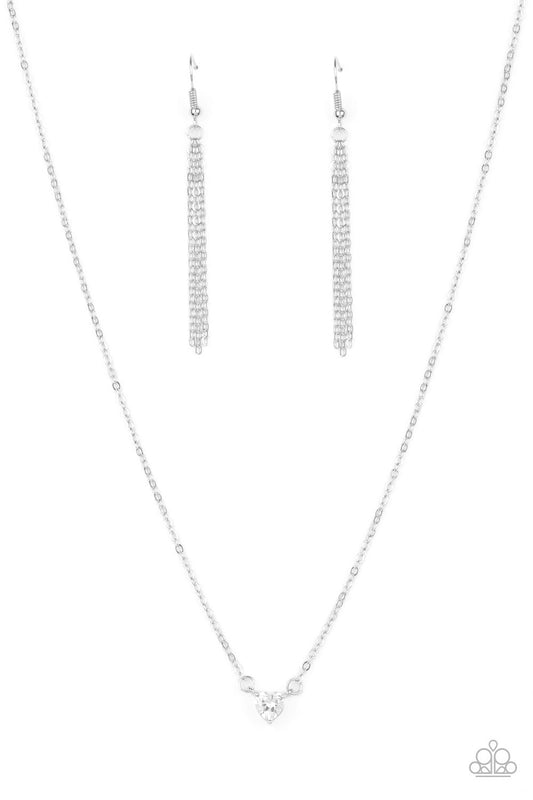 HEARTBEAT BLING - WHITE HEART SHAPE CUBIC ZIRCONIA SOLITAIRE DAINTY NECKLACE