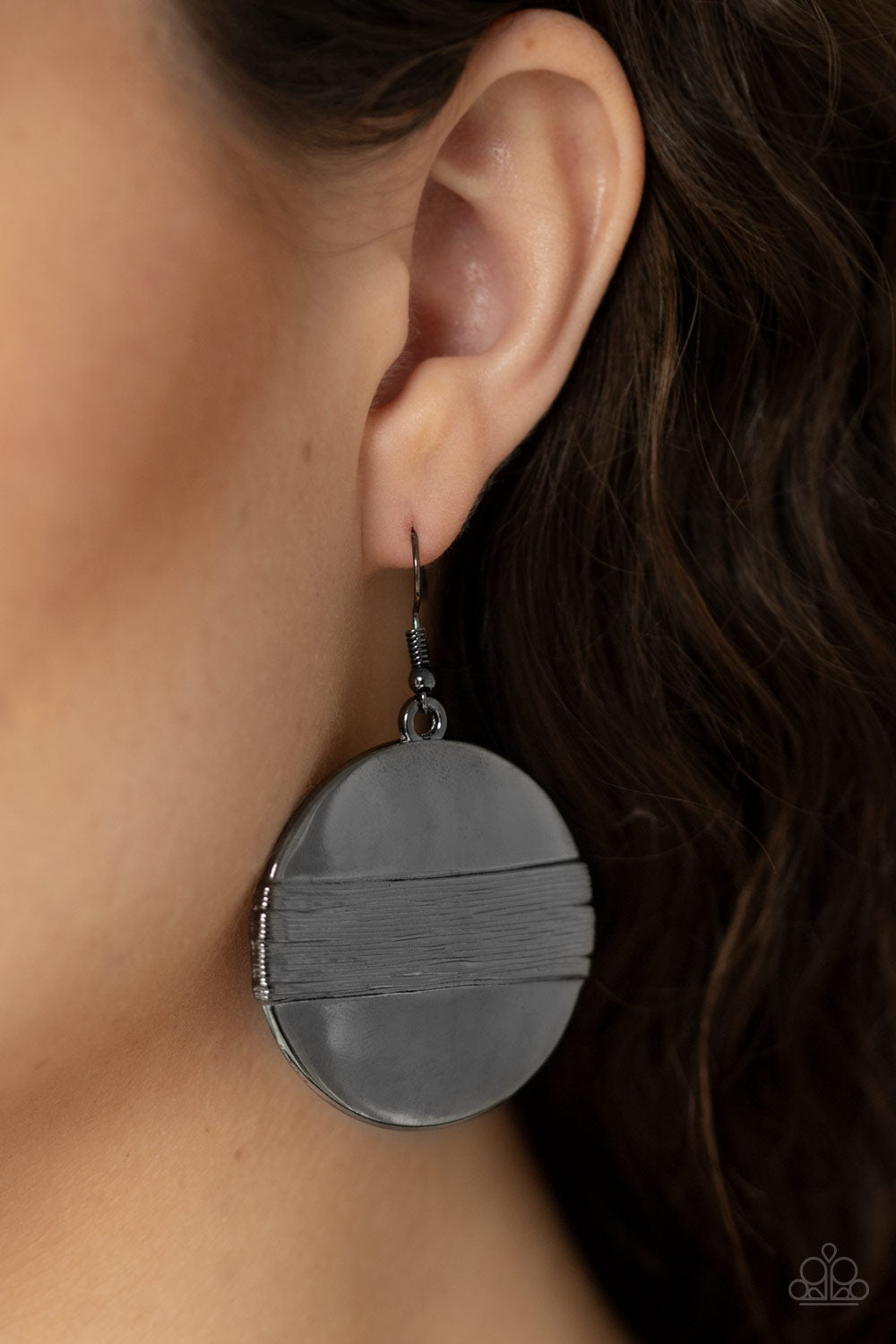 ULTRA UPTOWN - BLACK WIRE WRAPPED DISC EARRINGS