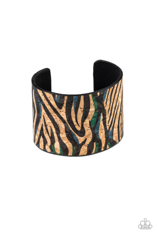 SHOW YOUR TRUE STRIPES - BLUE ANINAL PRINT ZEBRA CORK CUFF BRACELET