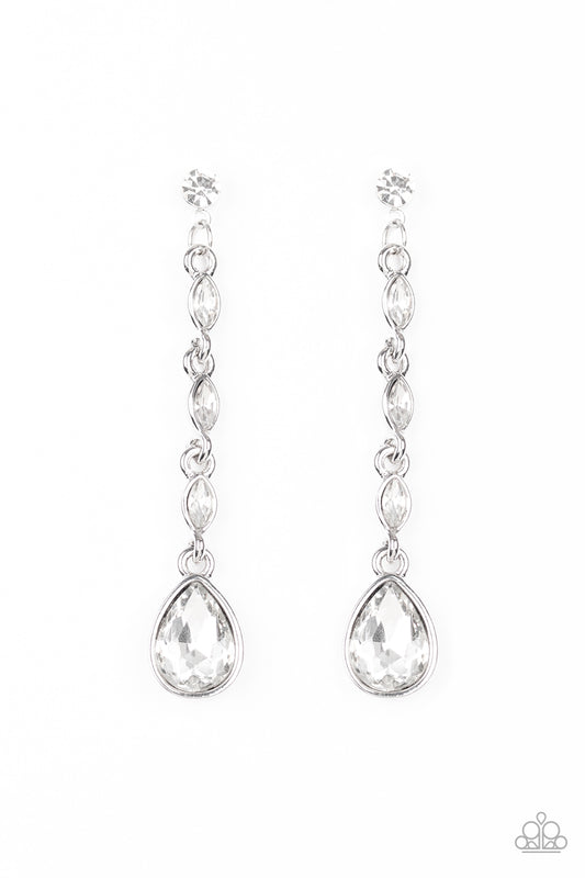 MUST LOVE DIAMONDS - WHITE PENDANT RHINESTONES TEARDROP DAINTY EARRINGS