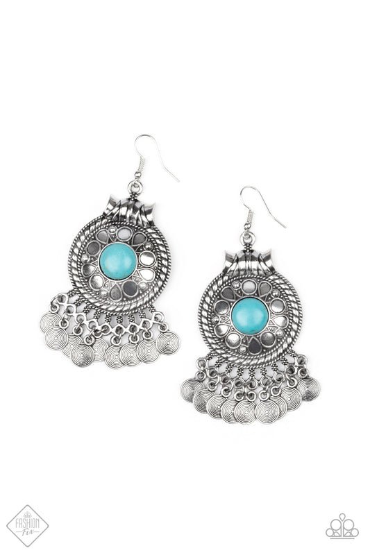 RURAL RHYTHM - BLUE TURQUOISE SILVER CHIME FRINGE EARRINGS