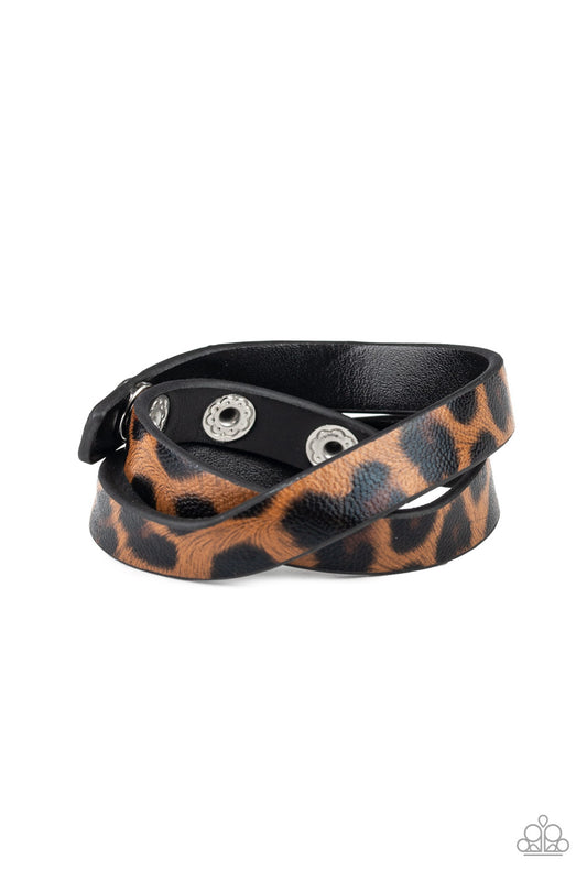 ALL GRRIRL - BROWN LEATHER ANIMAL PRINT DOUBLE WRAP BRACELET