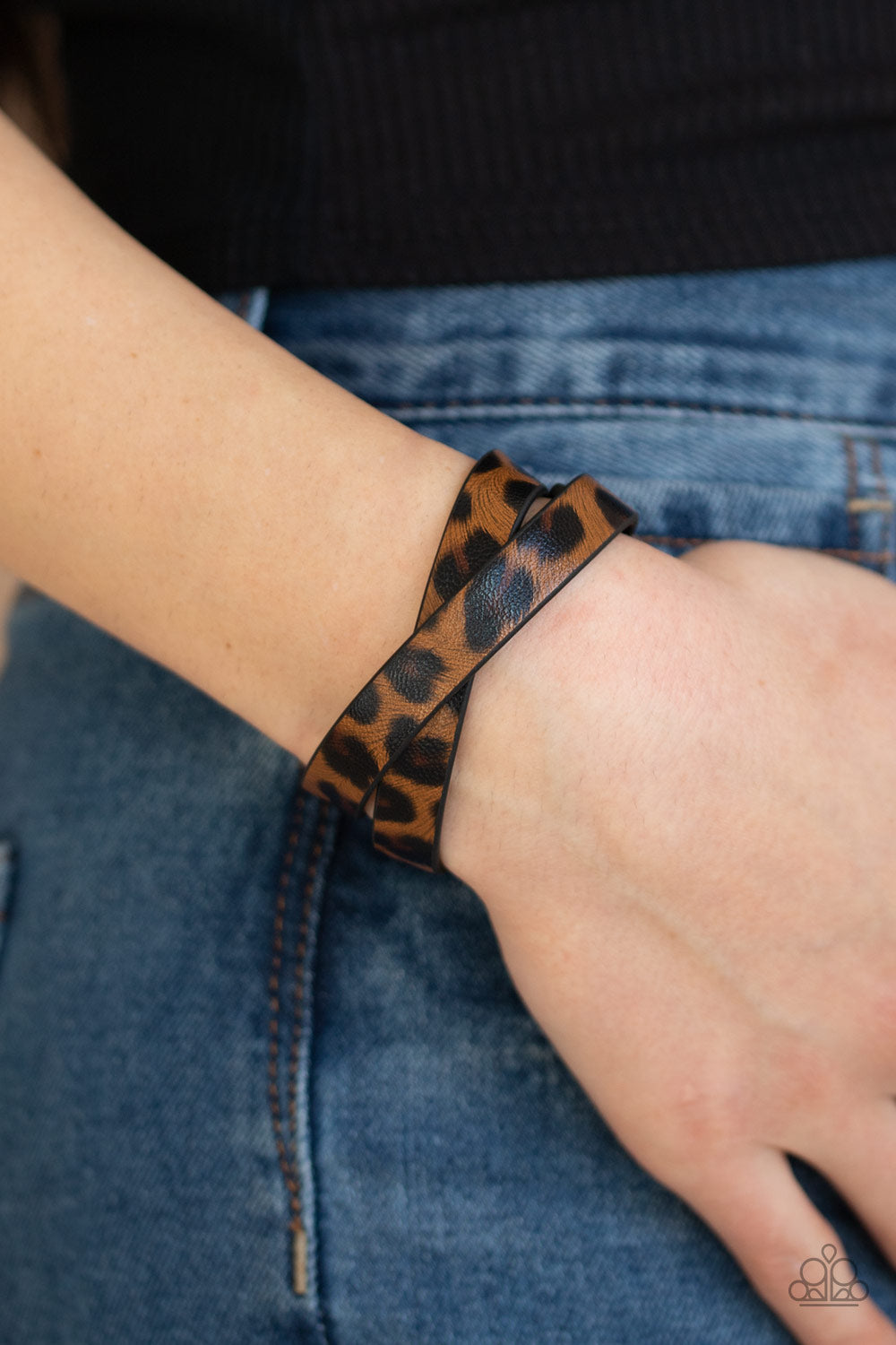 ALL GRRIRL - BROWN LEATHER ANIMAL PRINT DOUBLE WRAP BRACELET