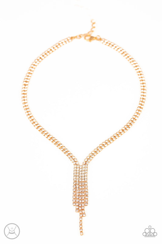 DOUBLE THE DIVA - GOLD DAINTY RHINESTONES GLAM NECKLACE