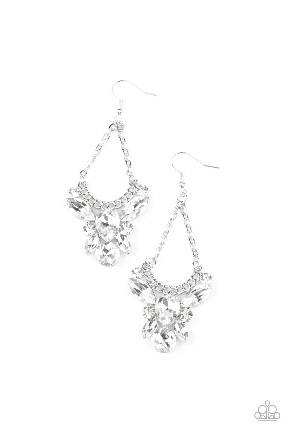 BLING BOUQUETS - WHITE CLEAR RHINESTONES CHAIN PENDANT CHANDELIER EARRINGS