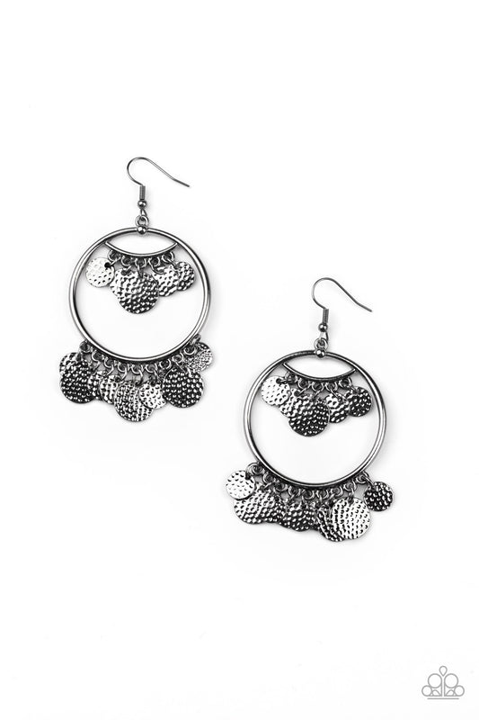 ALL-CHIME HIGH - BLACK GUNMETAL COIN CHIME FRINGE EARRINGS