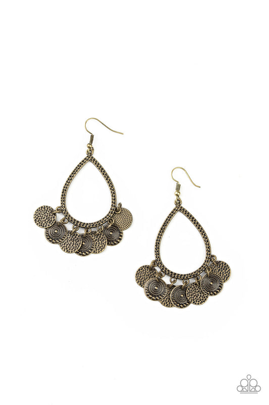 ALL IN GOOD CHIME - BRASS TEARDROP COIN CHIME FRINGE EARRINGS
