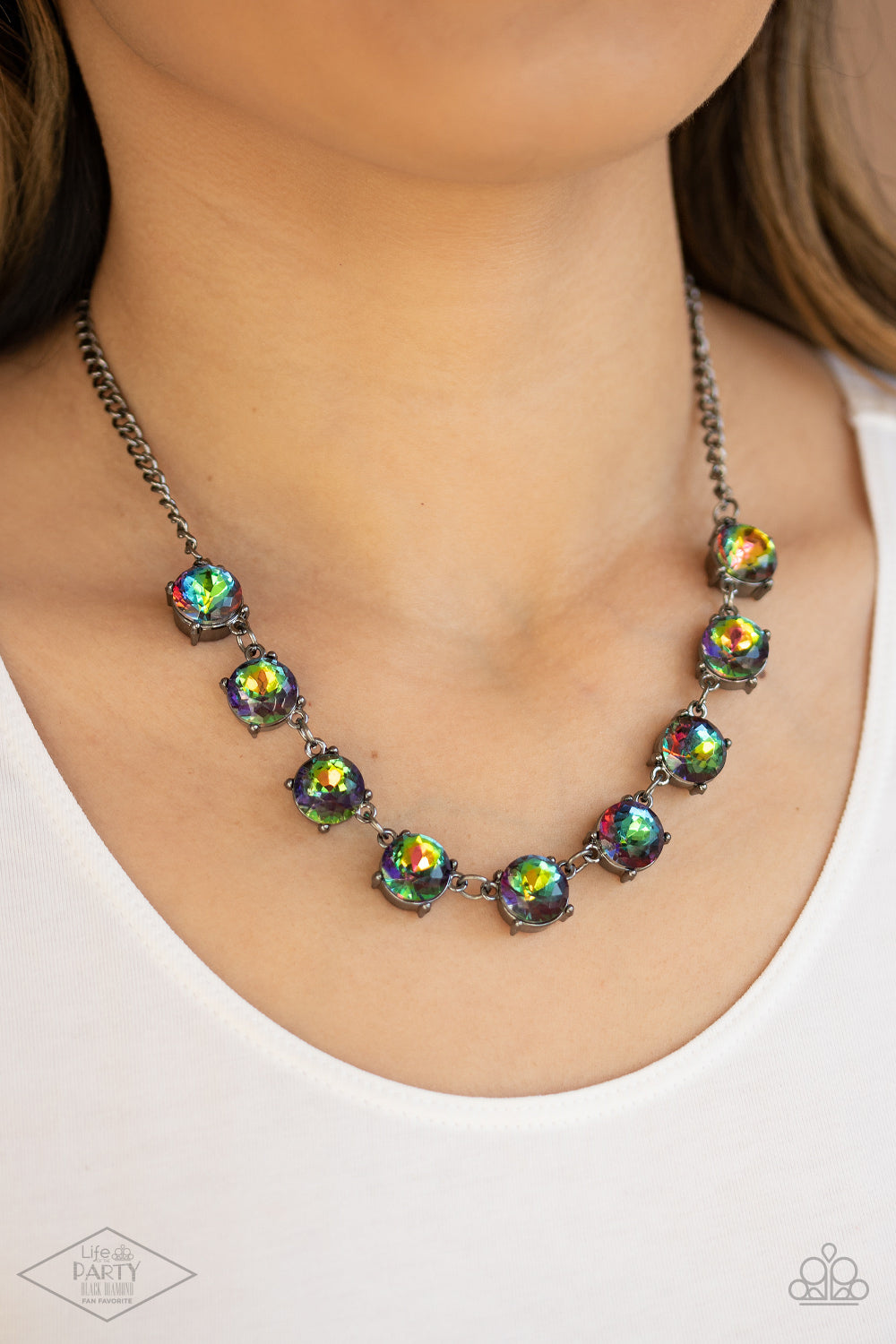 IRIDESCENT ICING - MULTI OIL SPILL ROUND RHINESTONES NECLACE