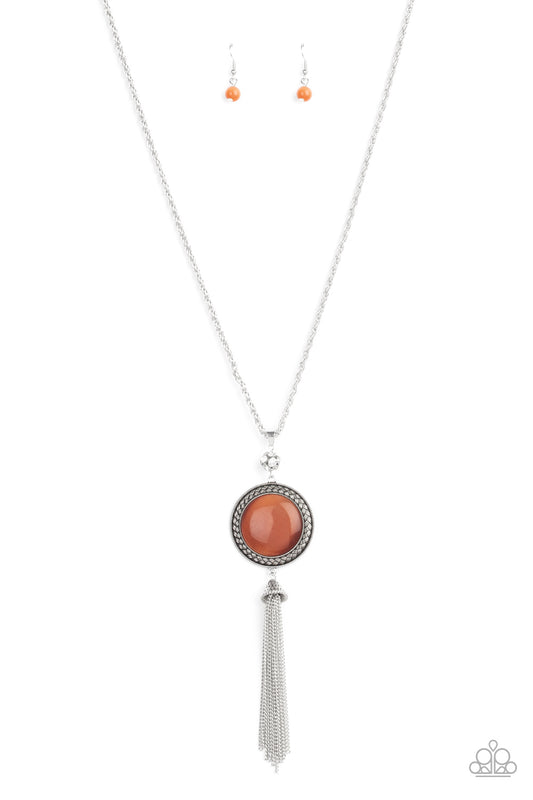 SERENE SERENDIPITY - ORANGE NATURAL STONE ROUND TASSELS NECKLACE