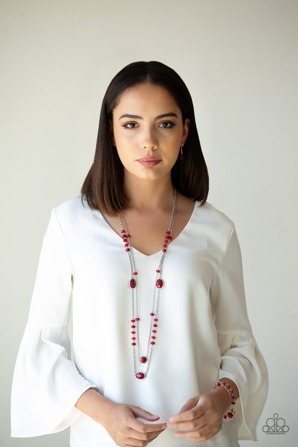 DAZZLE THE CROWD - RED BEAD DOUBLE STRAND NECKLACE