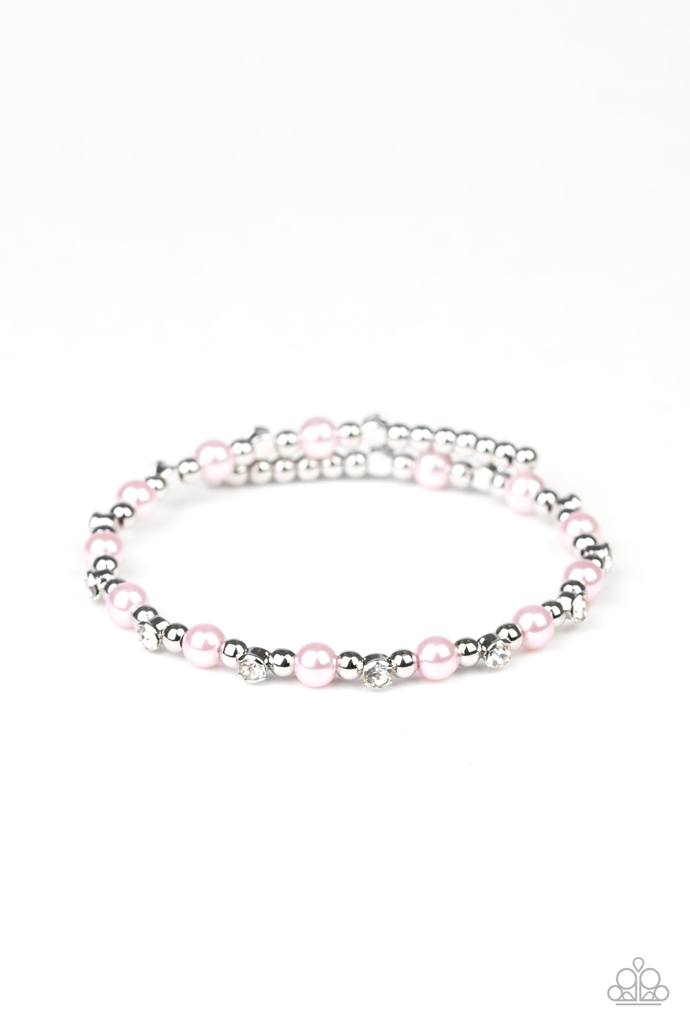 DECADENTLY DAINTY - PINK PEARLS SILVER BEADS COIL BRACELET