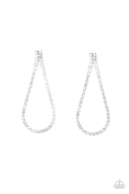 DIAMOND DROPS - WHITE RHINESTONES TEARDROP CHAIN POST EARRINGS