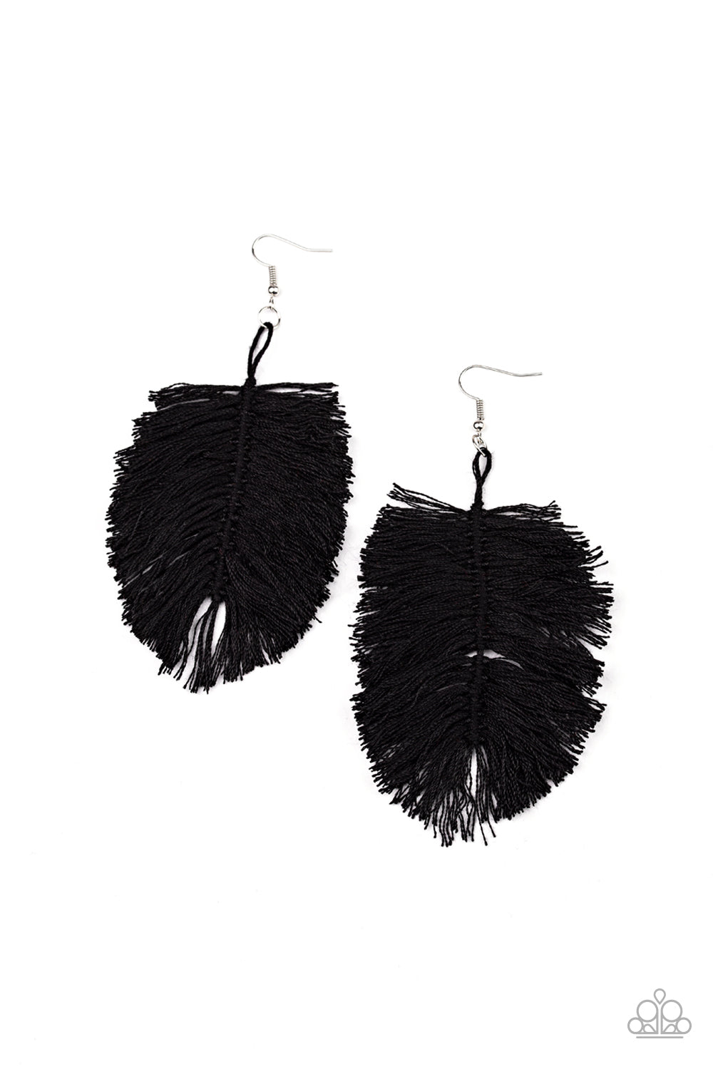 HANGING BY A THREAD - BLACK KNOTTED FRINGE EARRINGS