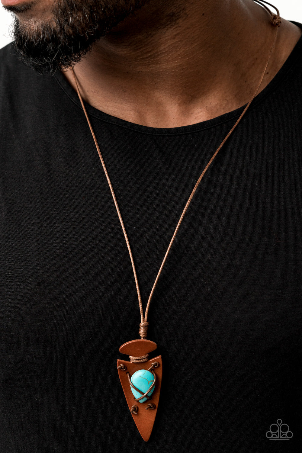 HOLD YOUR ARROWHEAD UP HIGH - BLUE TURQUOISE AND LEATHER NECKLACE
